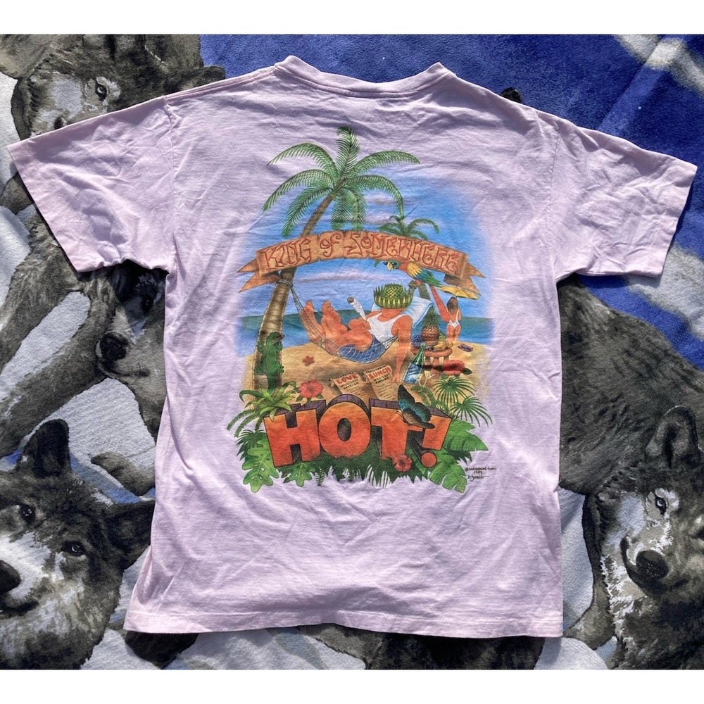 VTG Jimmy Buffett T Shirt Mens Large Pink Caribbean Soul Parrot Island USA 90s